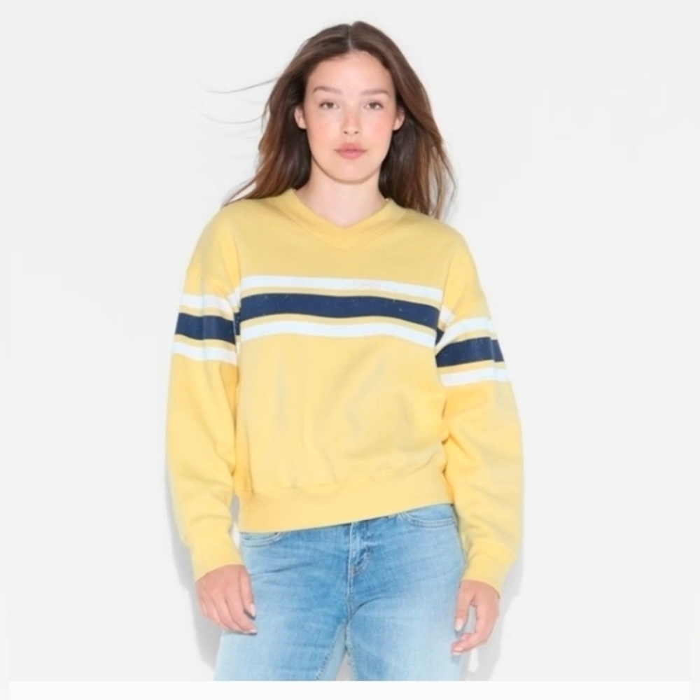 Women's Oversized Pullover Sweatshirt - Wild Fable™ Yellow Rugby Striped